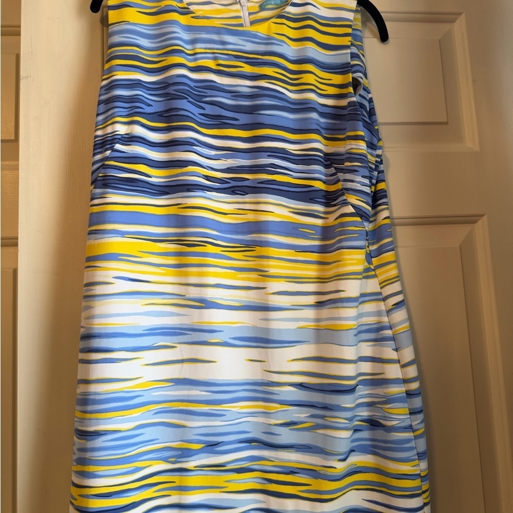 J. McLaughlin Sleeveless Shift Dress Blue Yellow Abstract Print Size XL - Picture 6 of 8